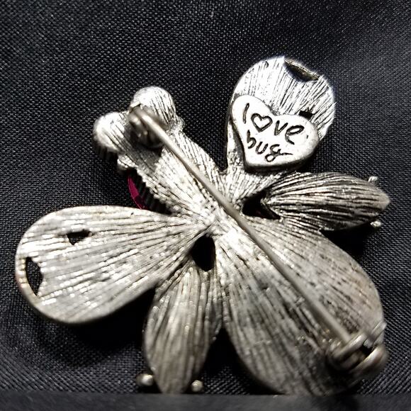 Signed “Love Bug” Vintage Rhinestone Insect Brooch – Pink & Orange - Picture 3 of 10